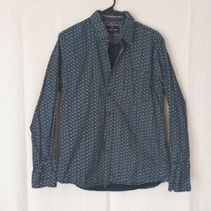 Nickel & Iron Navy Blue Abstract Print Long Sleeve Button Up Size Medium